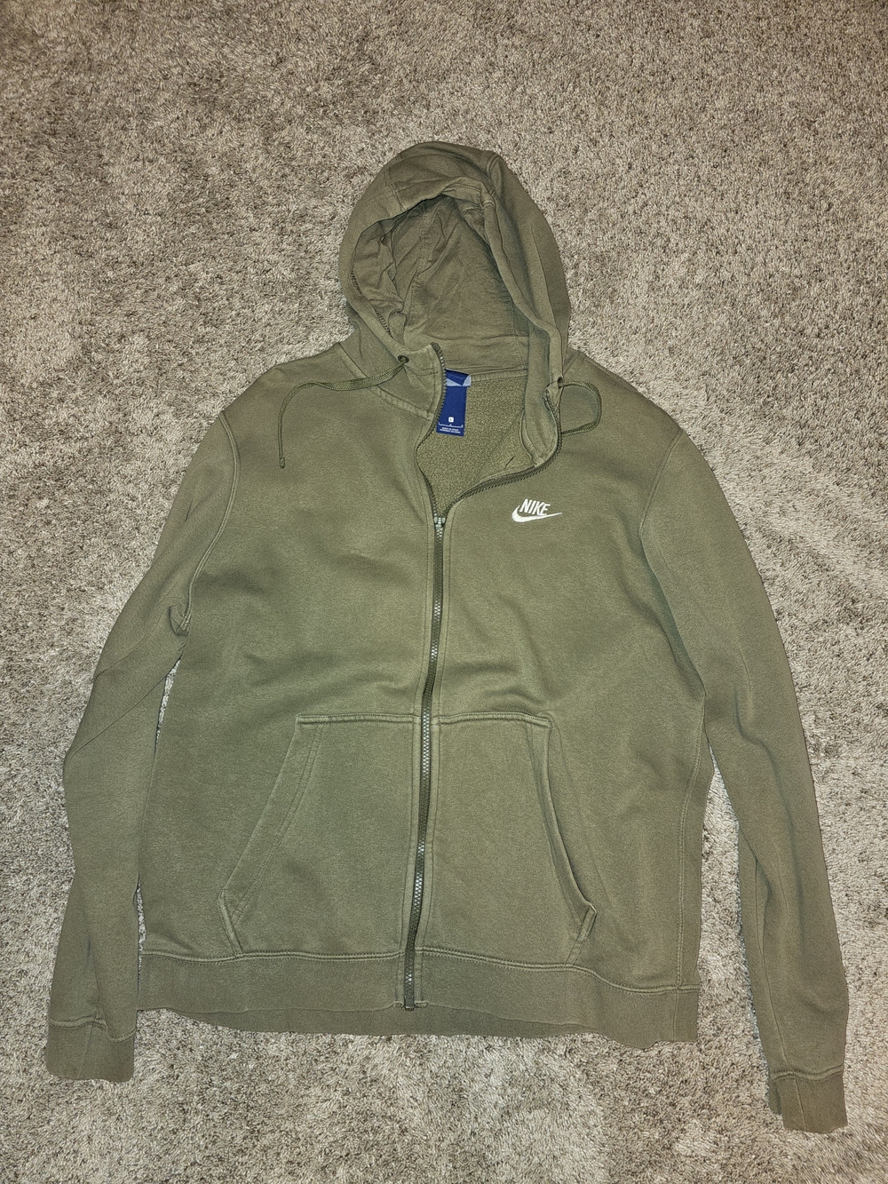 Nike Men’s Olive Green Full-Zip Hoodie with White Logo